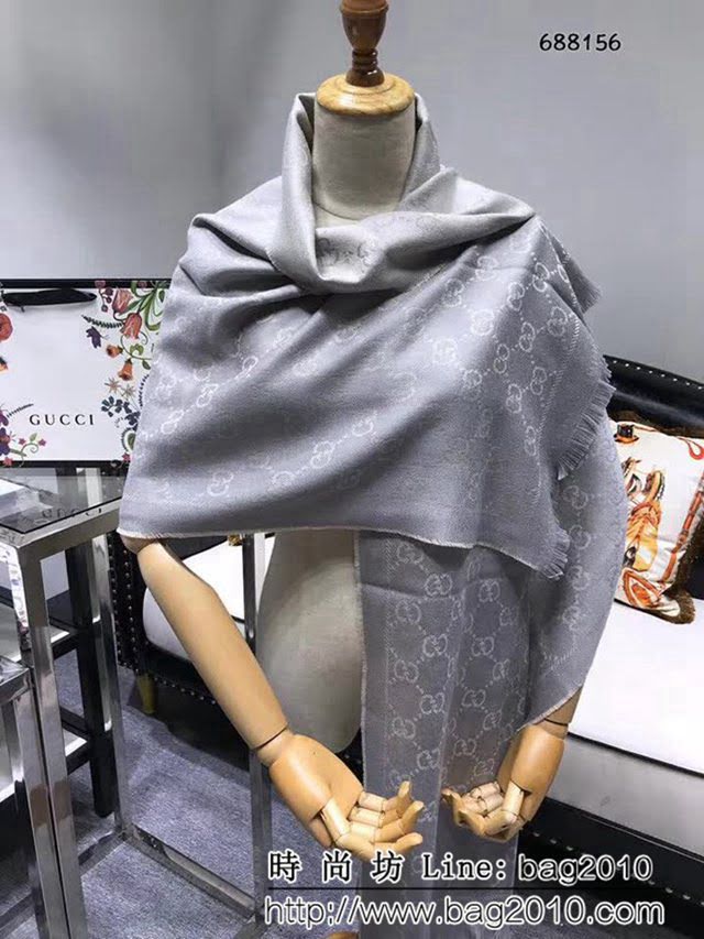 GUCCI古馳經典款 官網16年最新GG羊毛提花系列長圍巾 688156 LLWJ6924